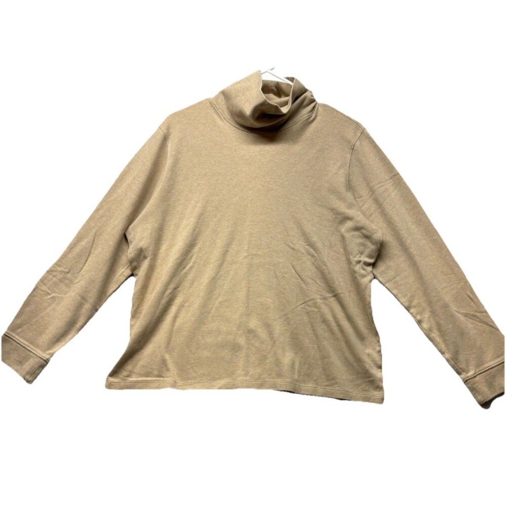 L.L.Bean Beige 100% Cotton Turtleneck Long Sleeve Tee Womens XL Gorpcore